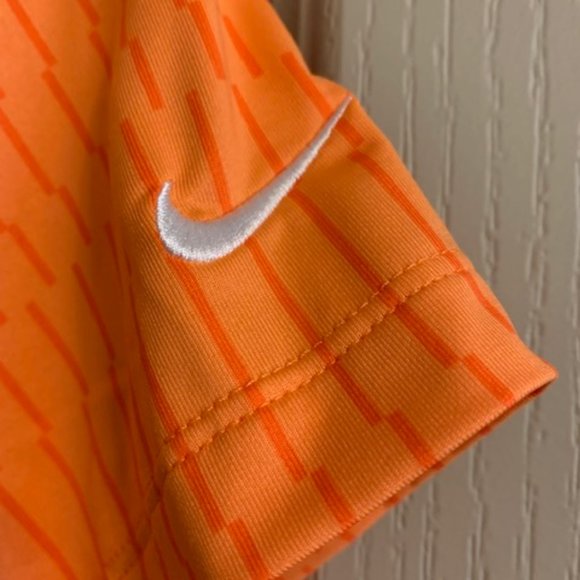 Nike Golf Women's Size S Polo 5 Button Short Sleeve Orange Stripe Shirt - Picture 3 of 5